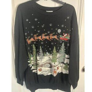 VTG 90s Christmas Sweater By Class Action One Size Fits Most Black Colorful